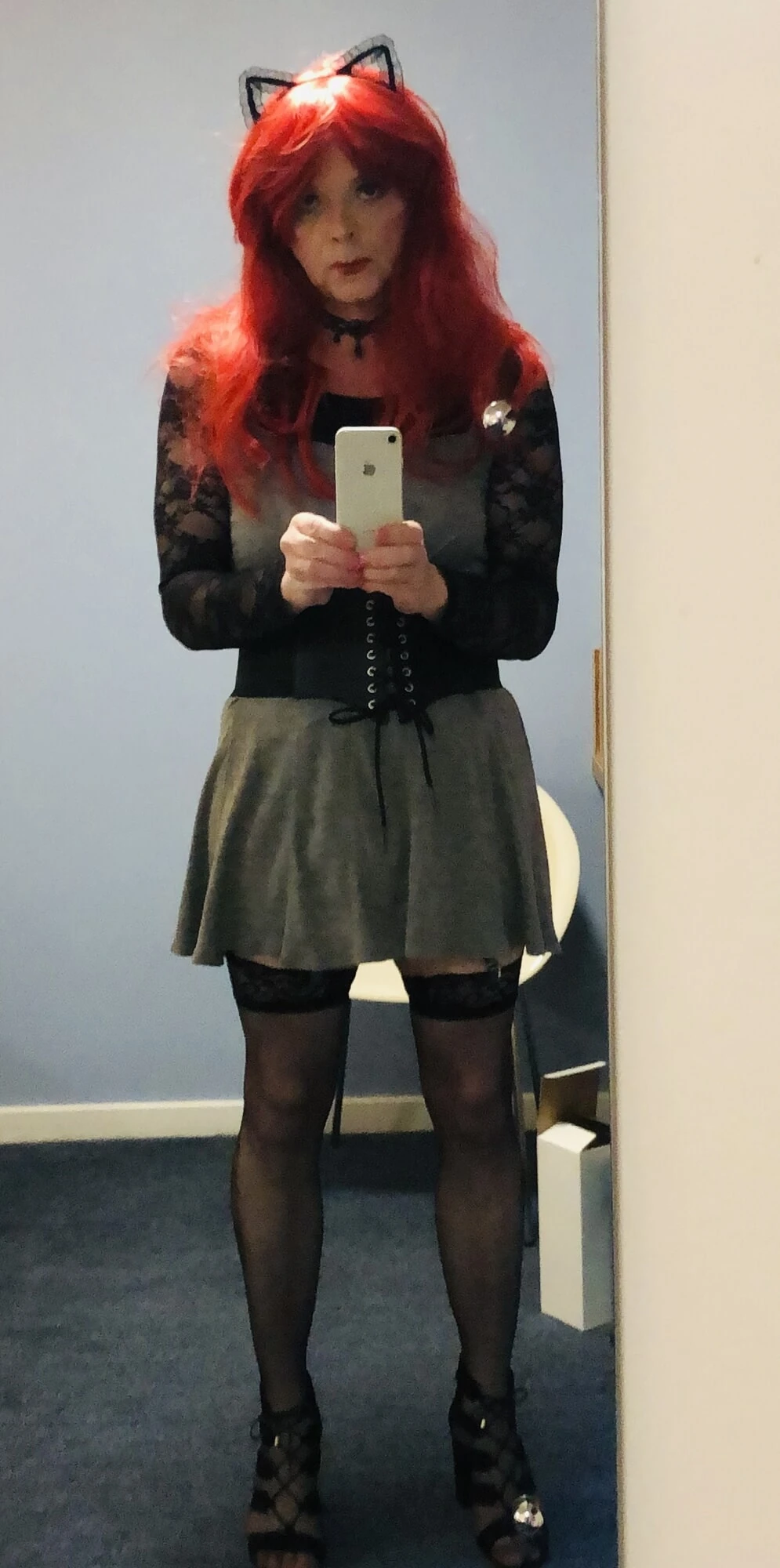 Red hair Grey dress #2