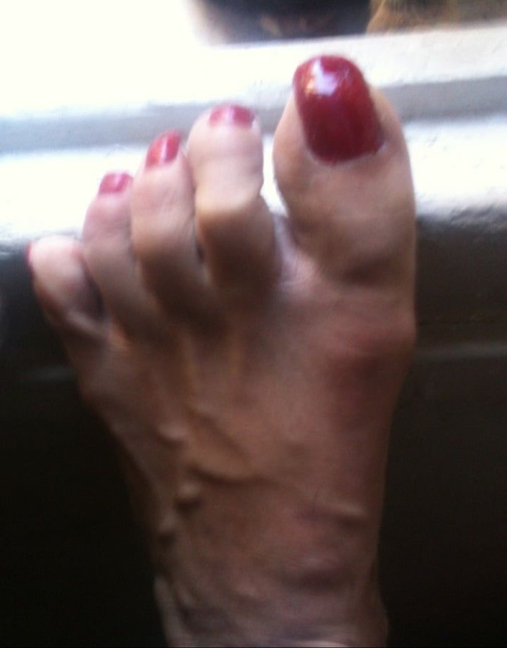 red toenails mix (older, dirty, toe ring, sandals mixed). #3