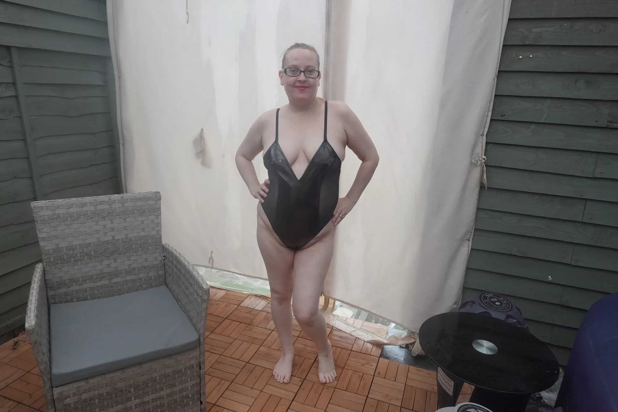 Wife posing in PVC Bodice