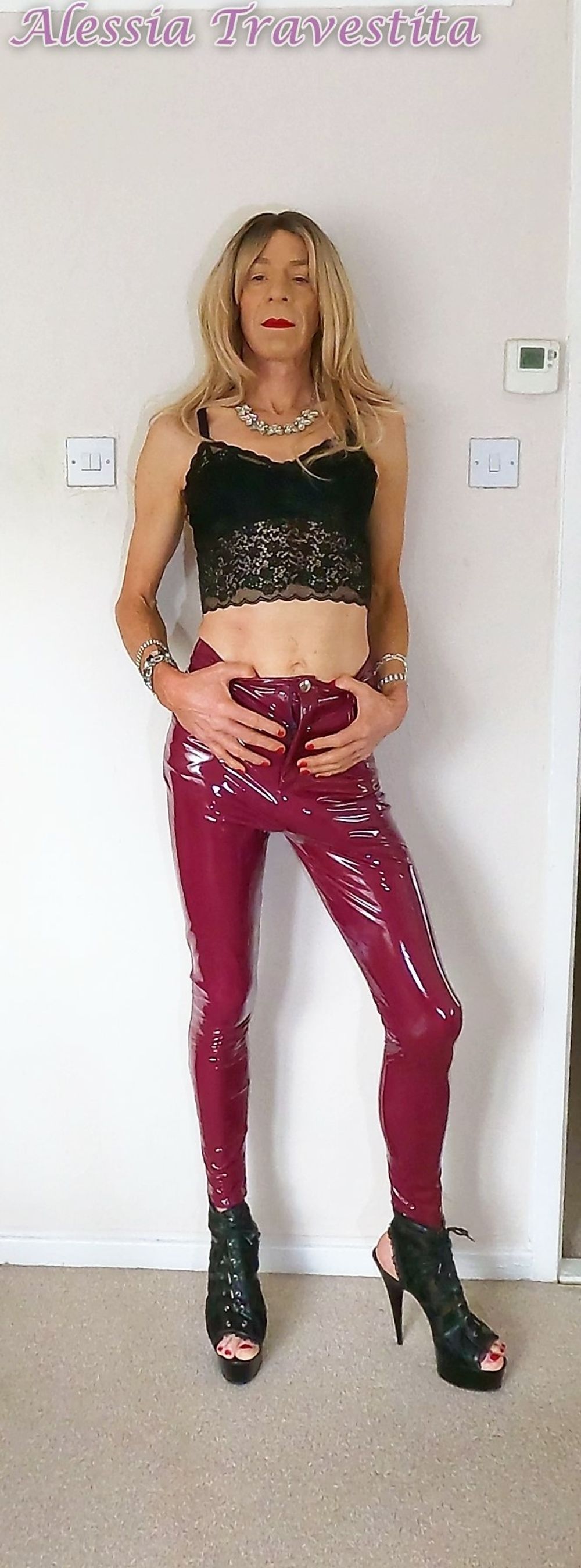 76 Alessia Travestita in Burgundy PVC Jeans #10