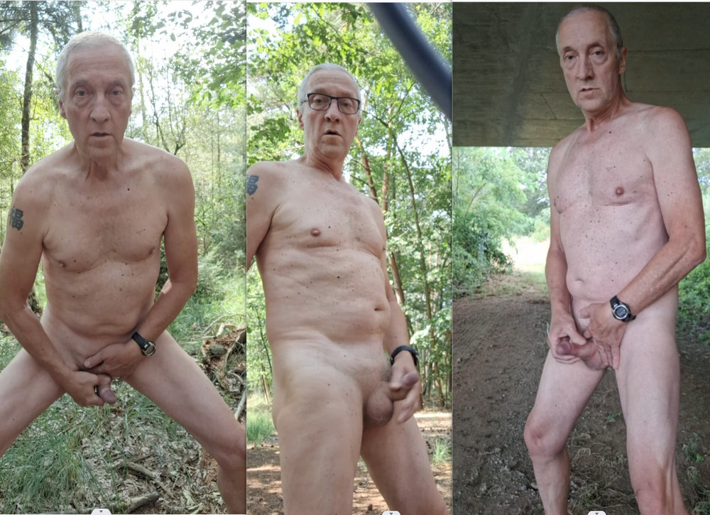 NAKED CRUISING EXHIBITIONIST GRANDPA HEAVING A GREAT CUMSHOT