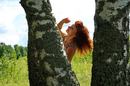 red hair and birch         