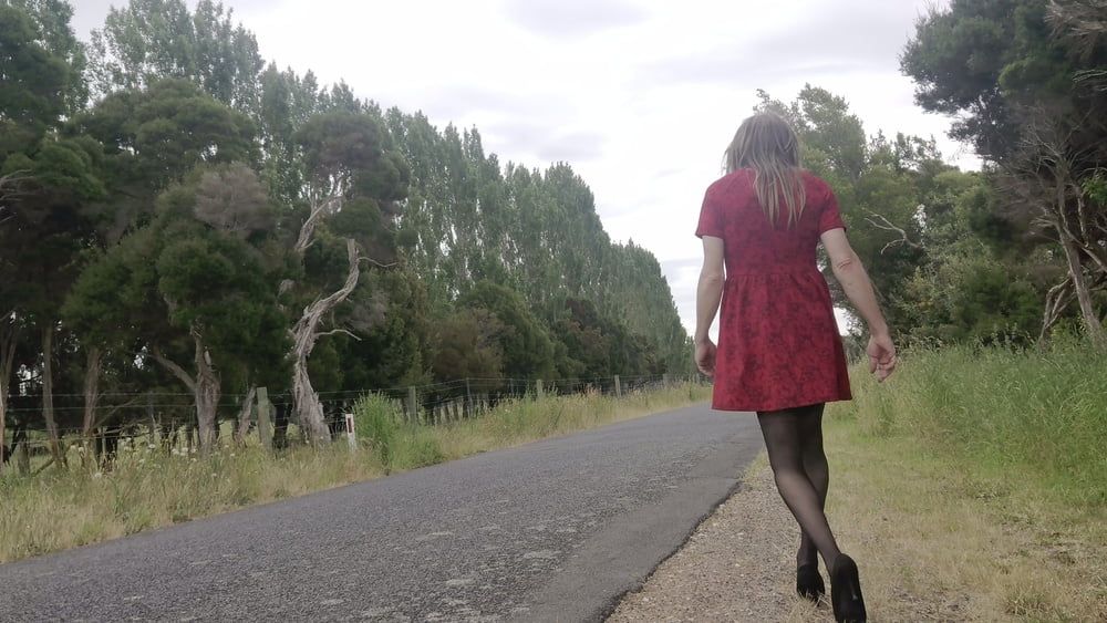 Crossdess Road Trip Red Dress follow the river #6