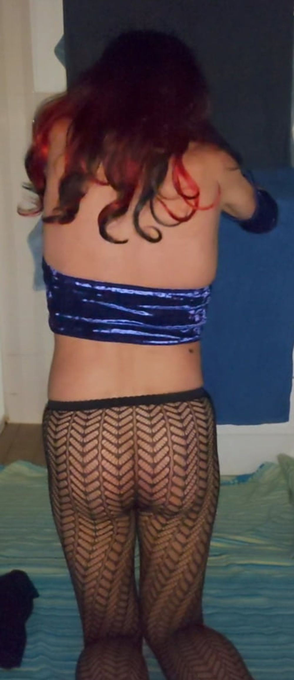 Blue velvet and fishnet pantyhose #13