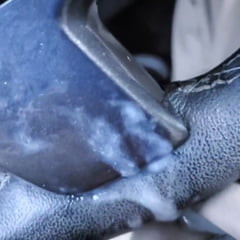 Husband makes mess on the steering wheel.