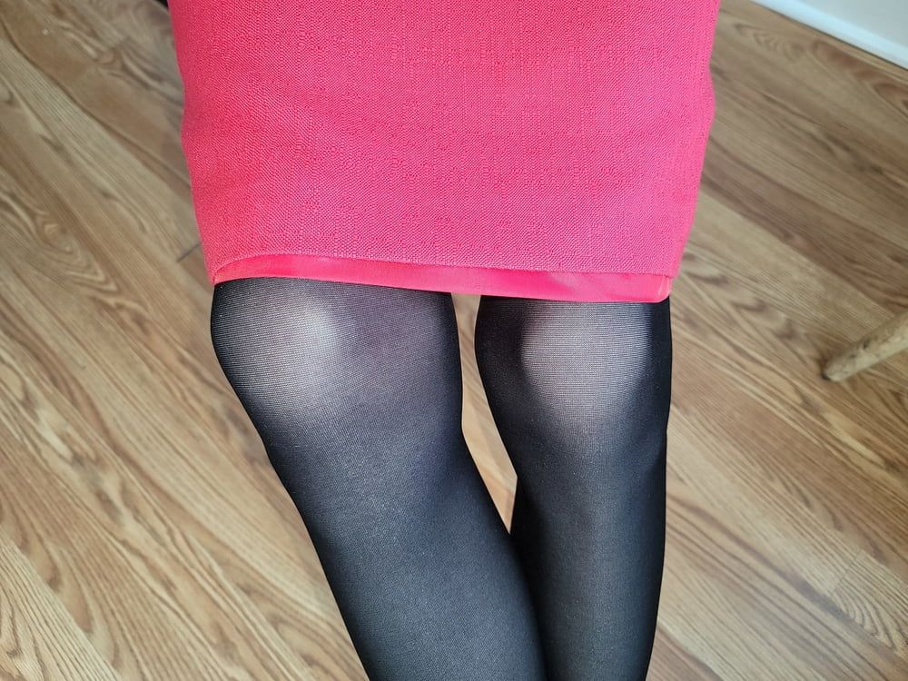 Pink pencil skirt with black pantyhose  #13