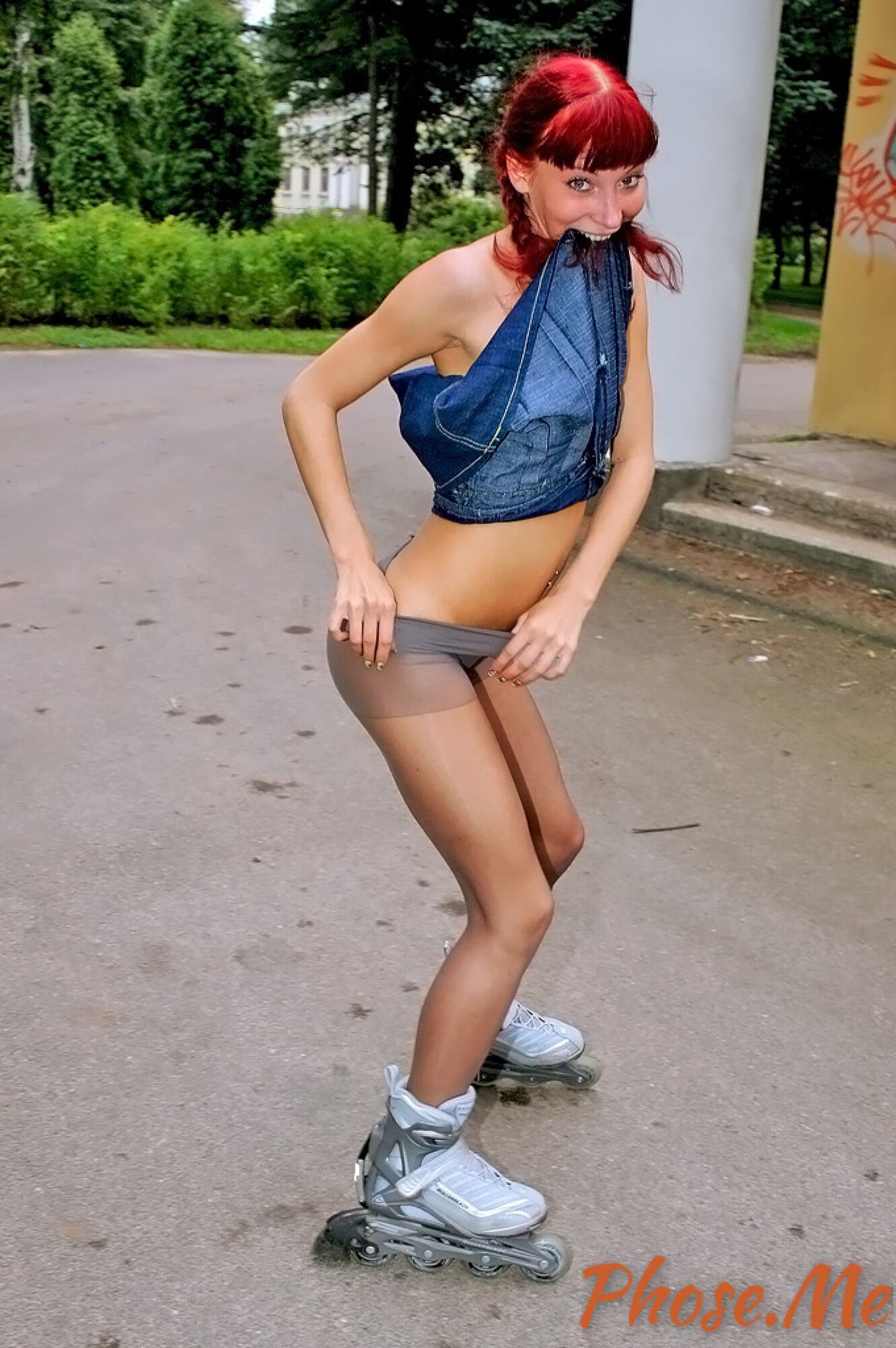 Redhead On Rollerblades Wearing Pantyhose #57