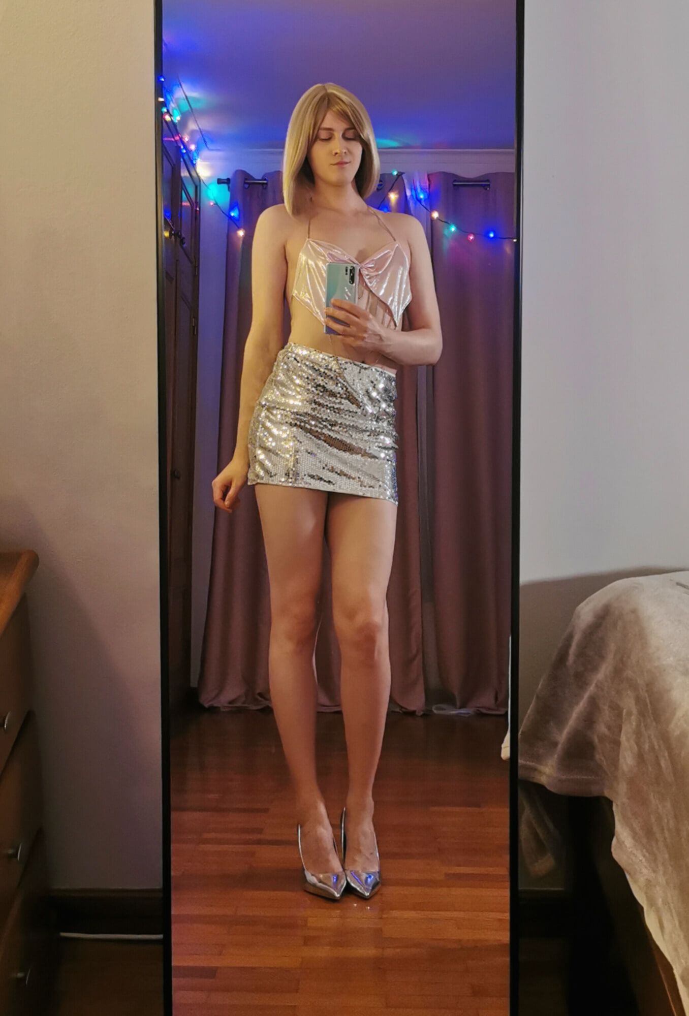 Femboy CD in shiny top and skirt #4