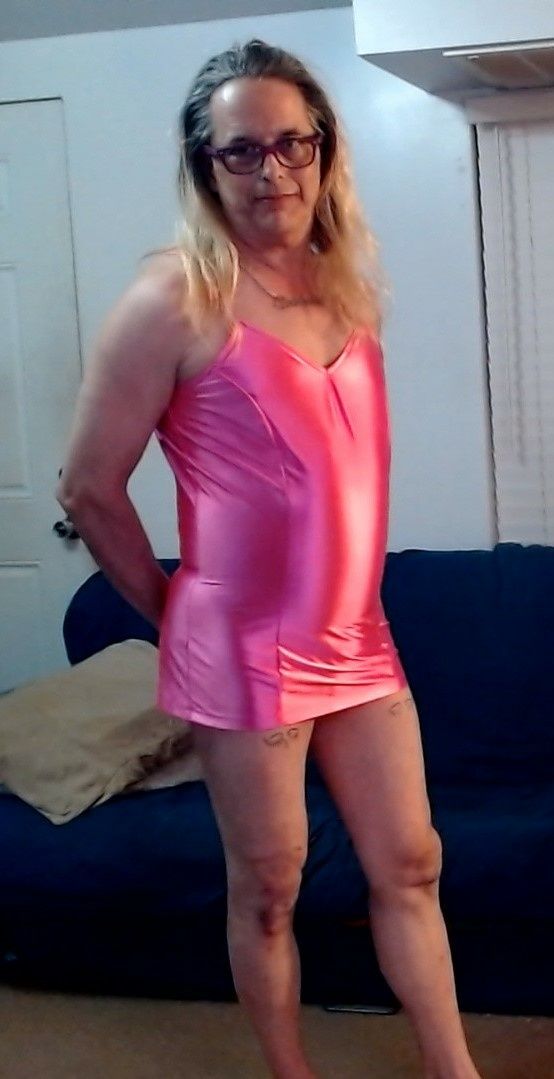 Sissy Slut Ashley Jolene Modeling a Pink Mini Dress #2