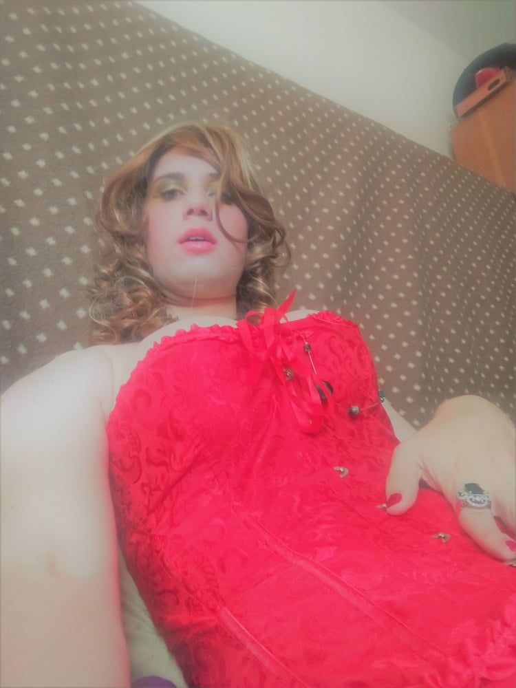 Sissy bitch in red corset #12
