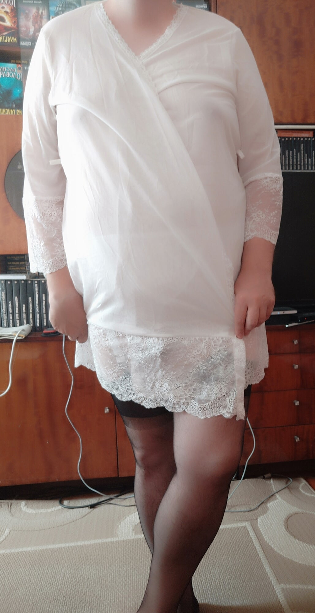sissy Aleksa posing in white lingerie #34