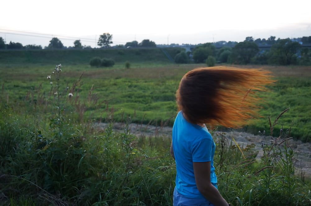 Flamehair in evening on the bridge #3