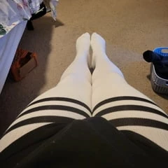 White 3 stripped Thigh High Socks 