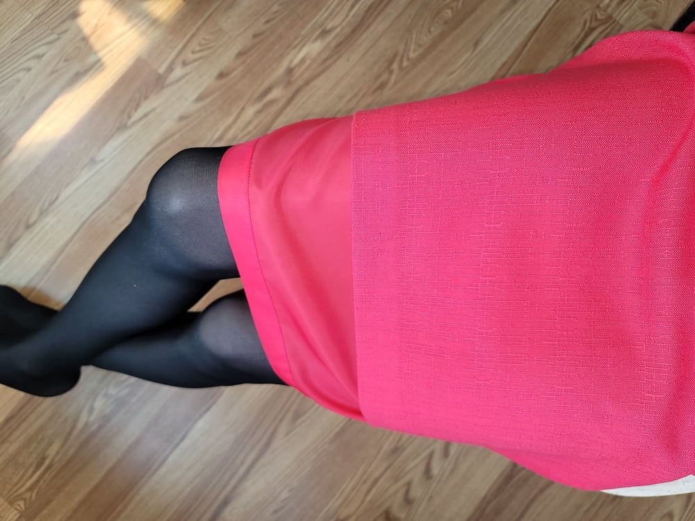 Pink pencil skirt with black pantyhose  #19