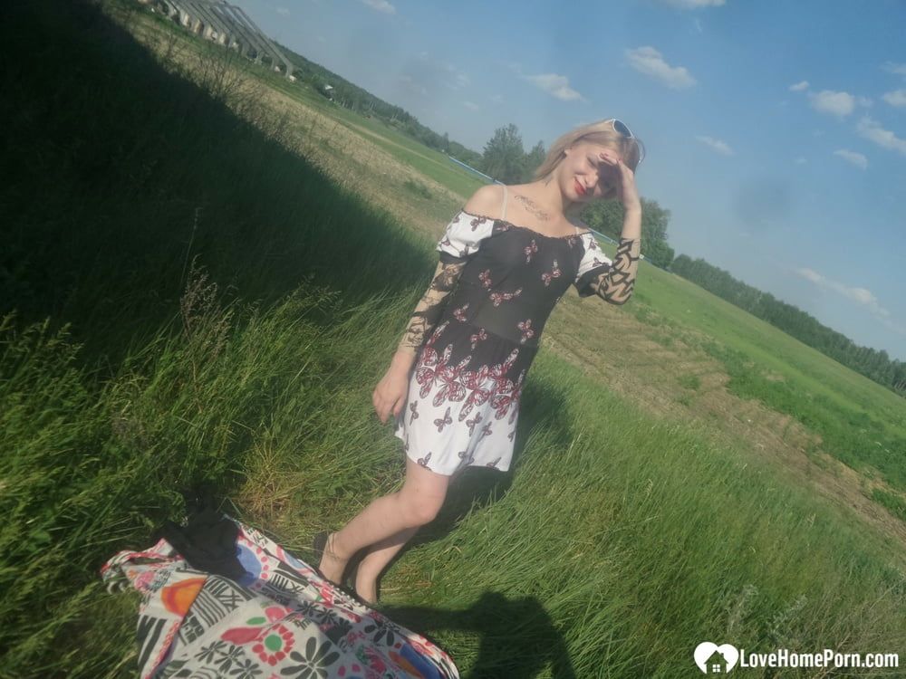 Horny beauty showing her ass in the countryside #7