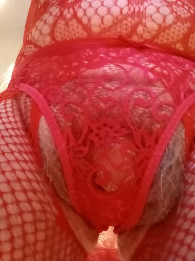 New crotchless red body stocking and two different panties #28