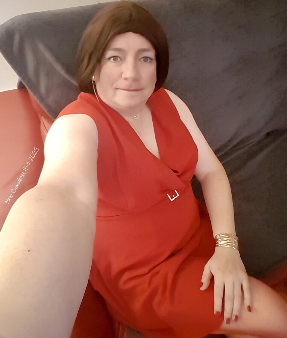 Nicki-Crossdress Lady in Red - Dress, Boots, Stockings  #4