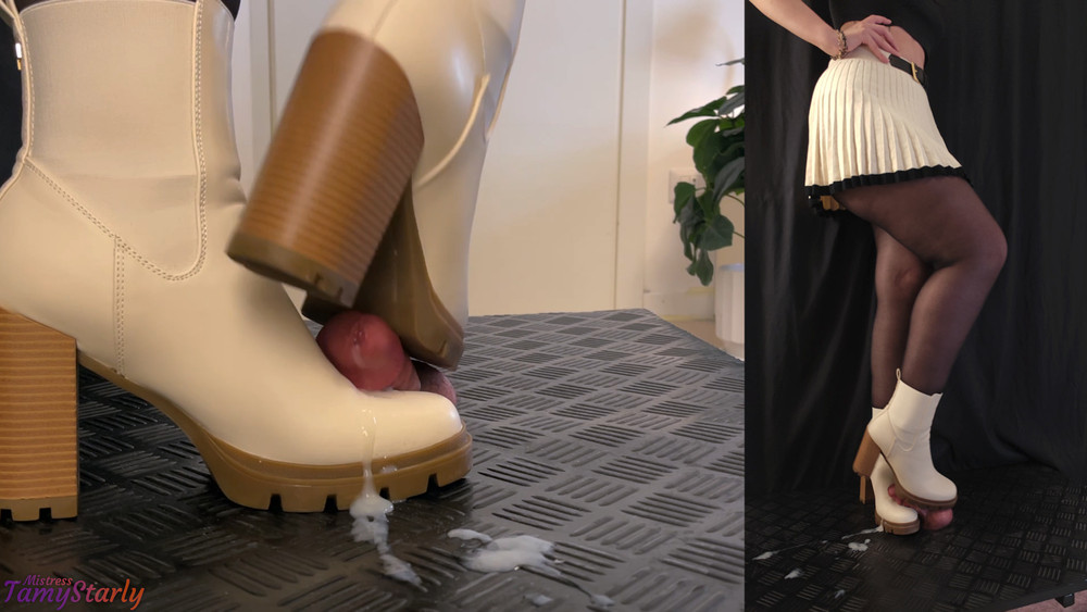 Cheerleader's Bootjob in White Ankle Heels #10