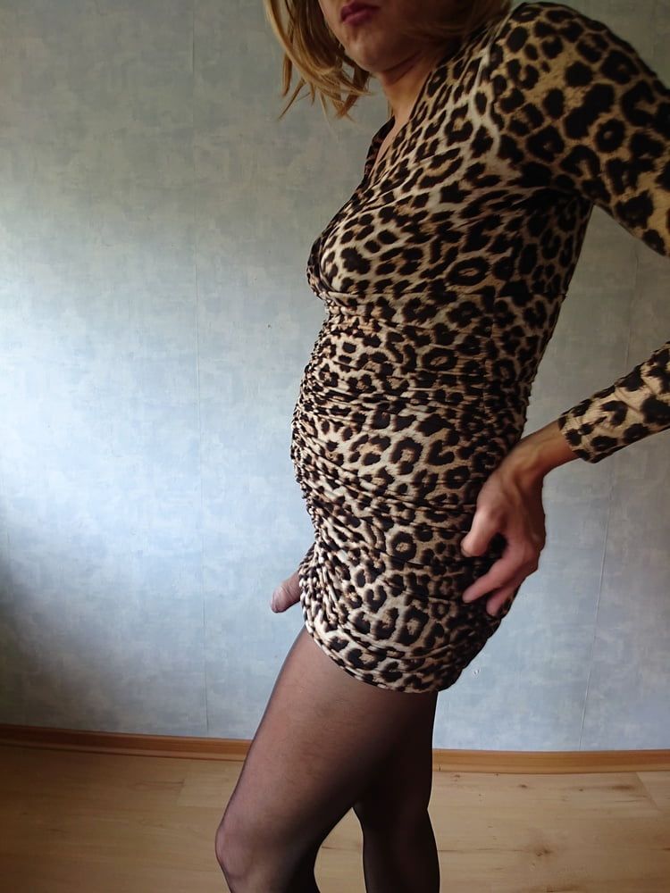 Sexy crossdresser in stiletto heels and leopard dress #13