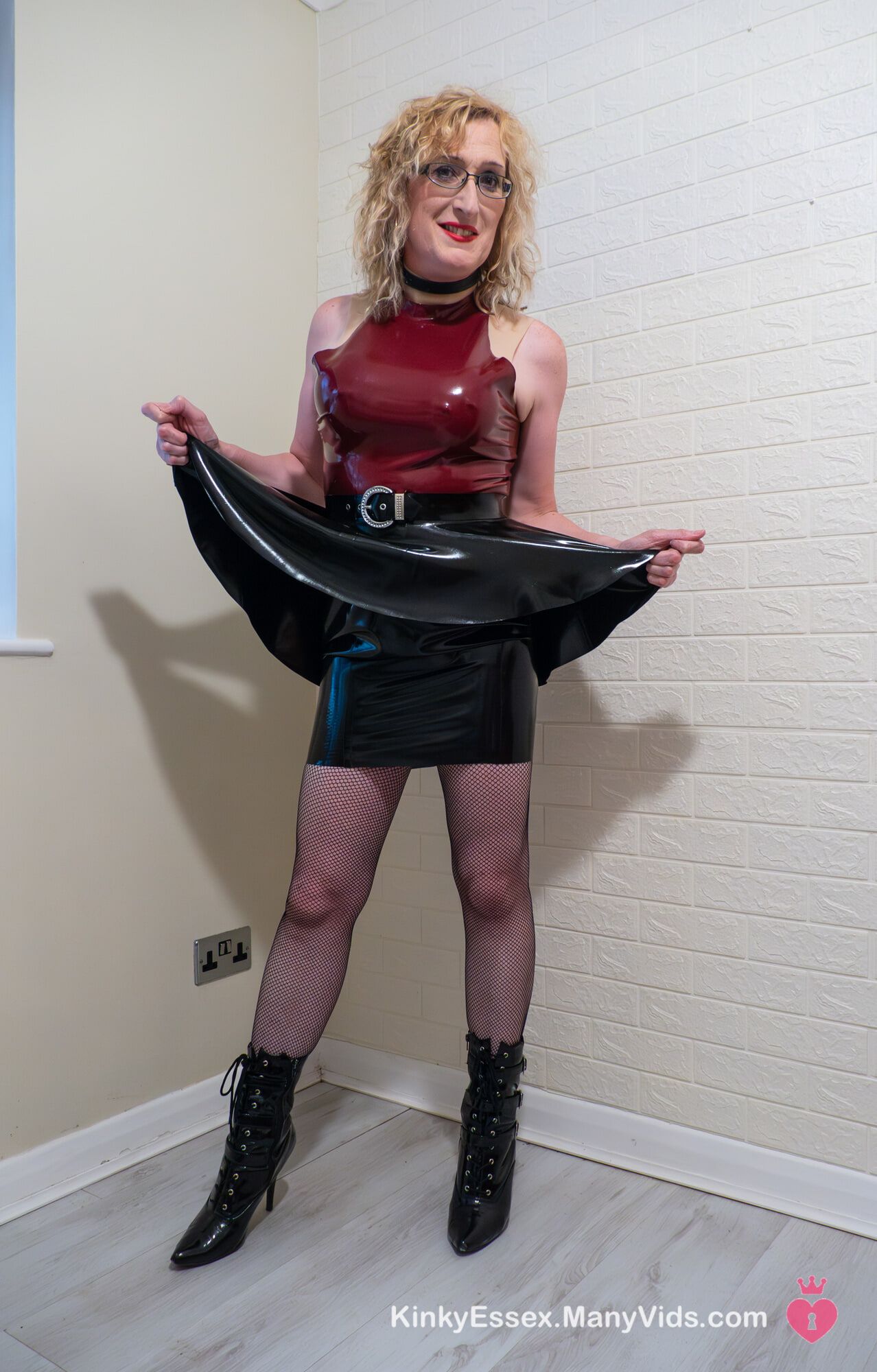 Colour Latex Dress, Boots and Fishnets on British Milf #12