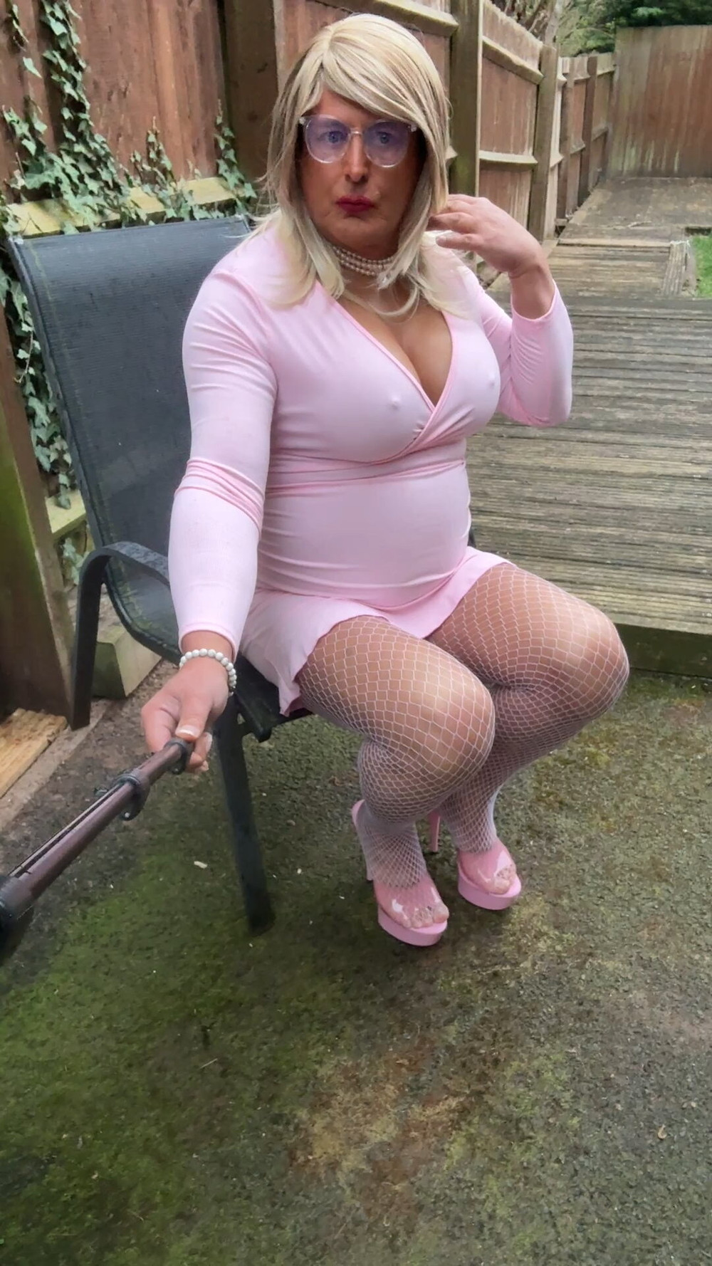 Sexy Crossdresser kellycd2022 in pink dress and fishnets  #11