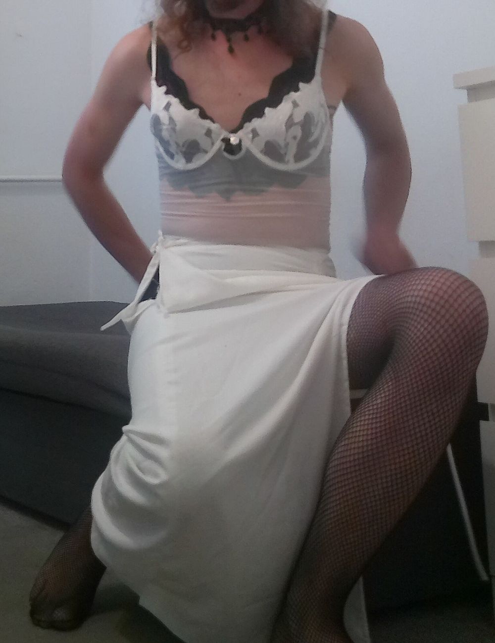 Black underwear and a white dress #2