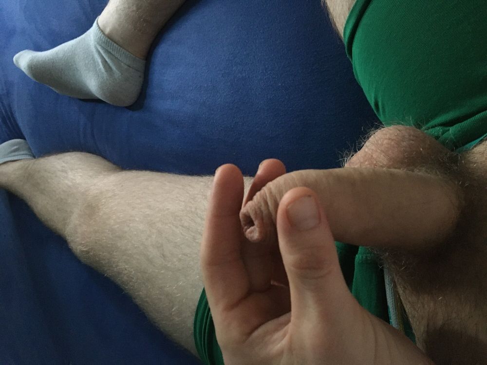 Hairy Dick And Balls Cockhead Foreskin Play With Pre- Cum