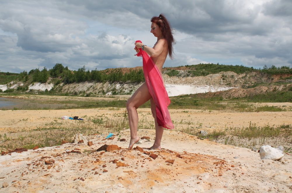 Red Shawl on White sand #4