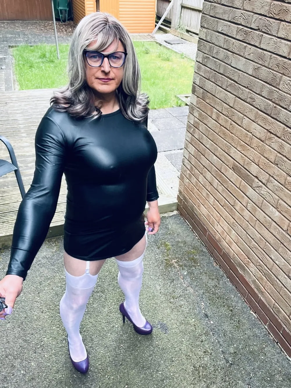 Crossdresser Kellycd in black pvc dress  #25