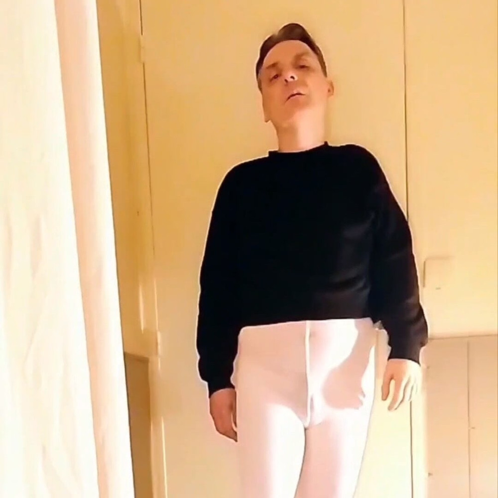 Cock stroking and anal play in white open pantyhose #24