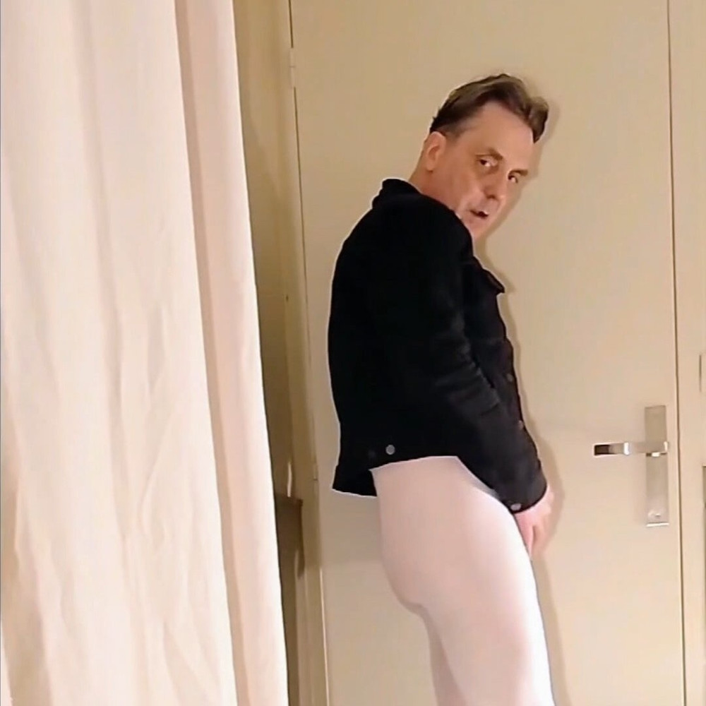 Cock stroking and handjob in white open pantyhose #15