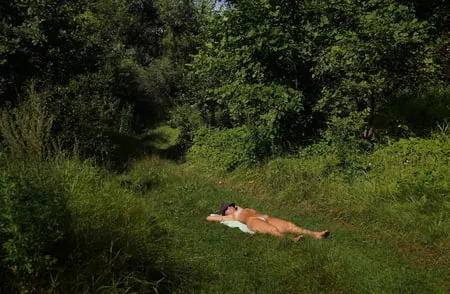 nude on green grass         