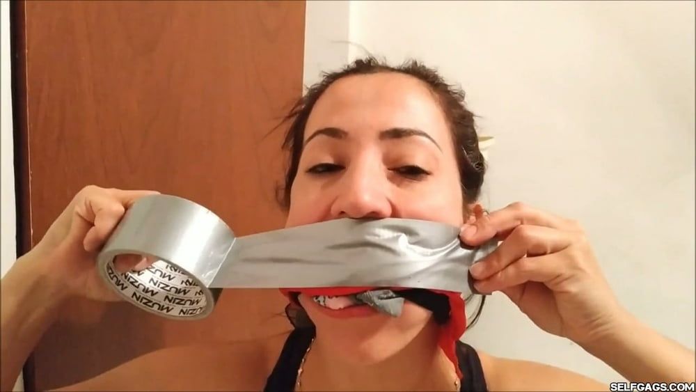 Self-Gagged Latina Mom With A Mouthful Of Socks - Selfgags #10