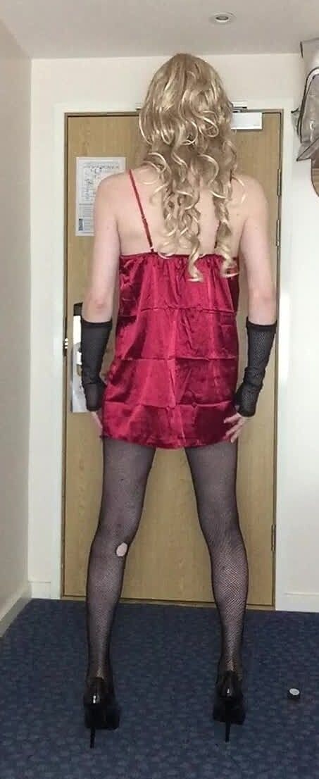 Skanky sissy in red dress #4