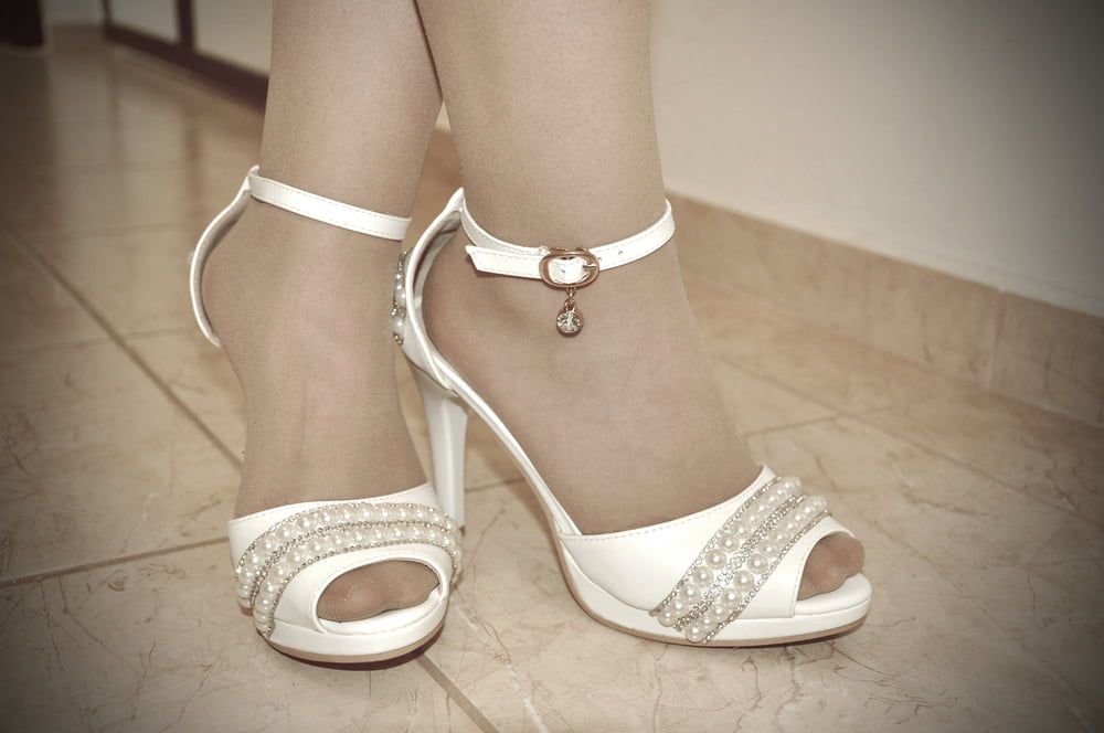 Pantyhose in white heels #5