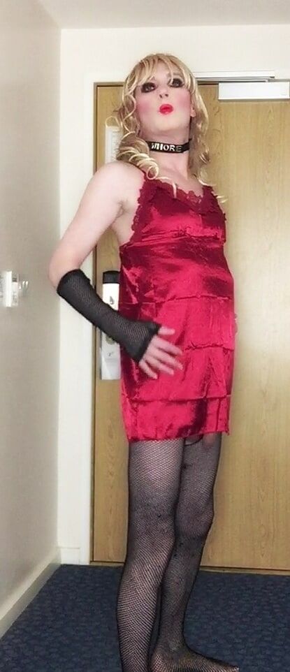 Skanky sissy in red dress #39