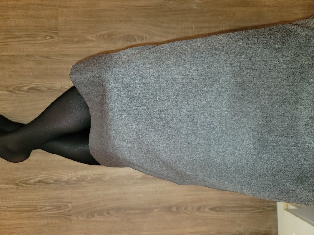 Grey Pencil Skirt with black silky half slip #3