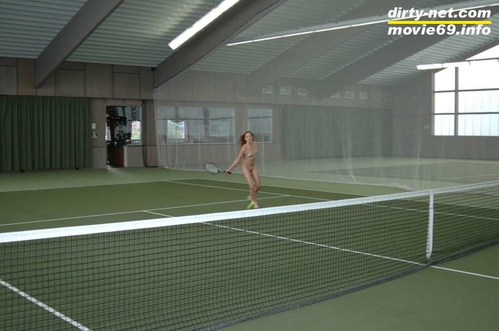 Nathalie plays naked tennis in a tennis hall #12