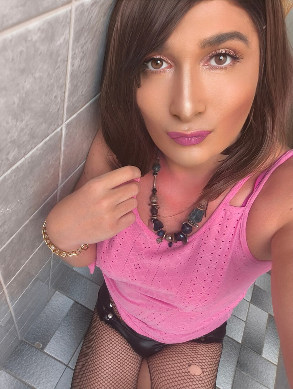 Mature Goddess dressed up in black and pink #14