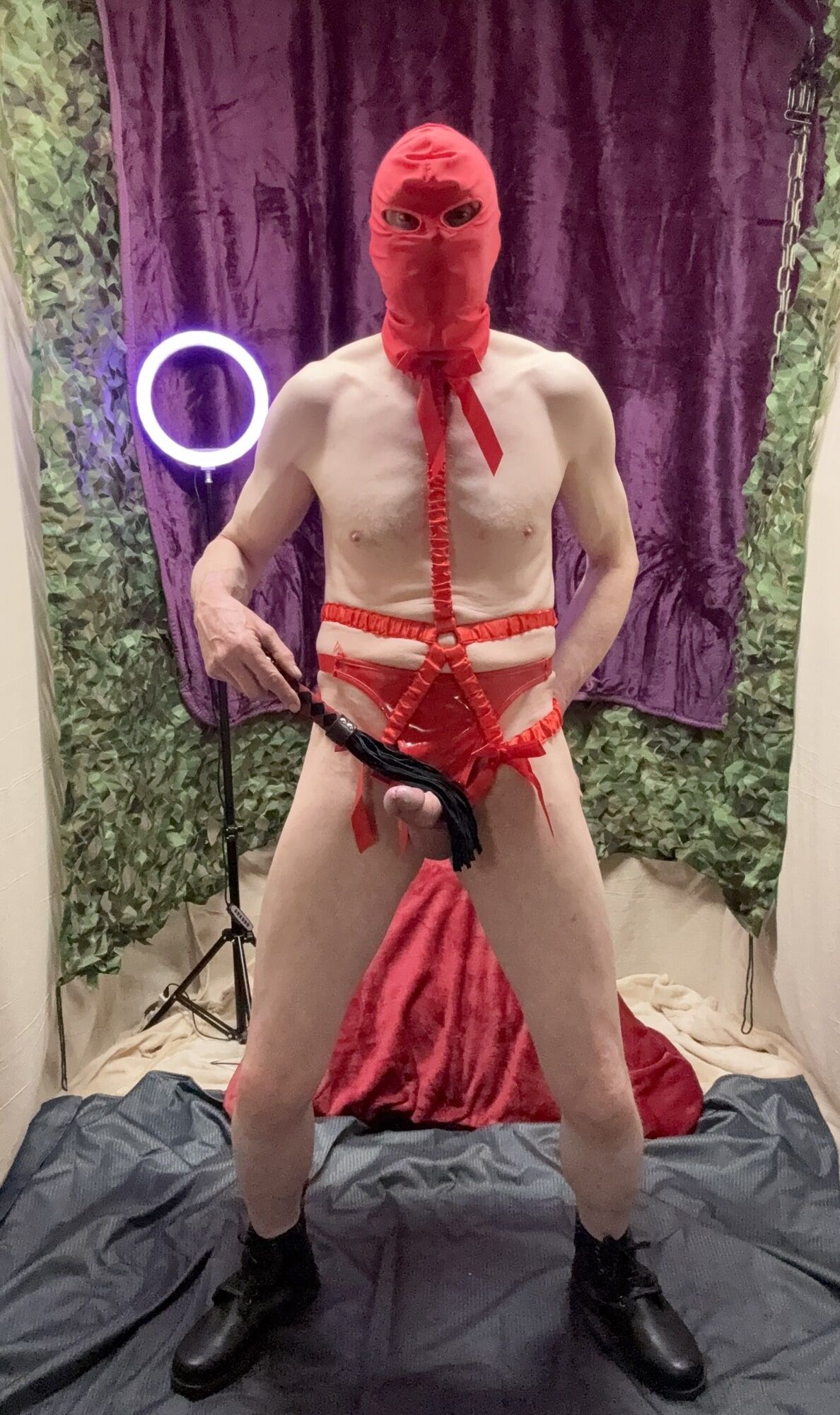 Sexy Cock Show With Red Body Harness  #16