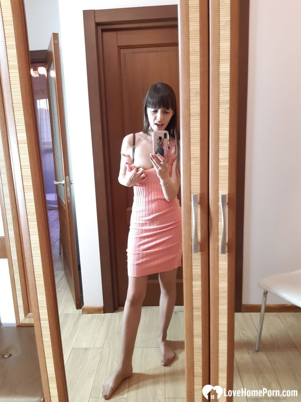 Sexy brunette secretary posing in hot stockings #4