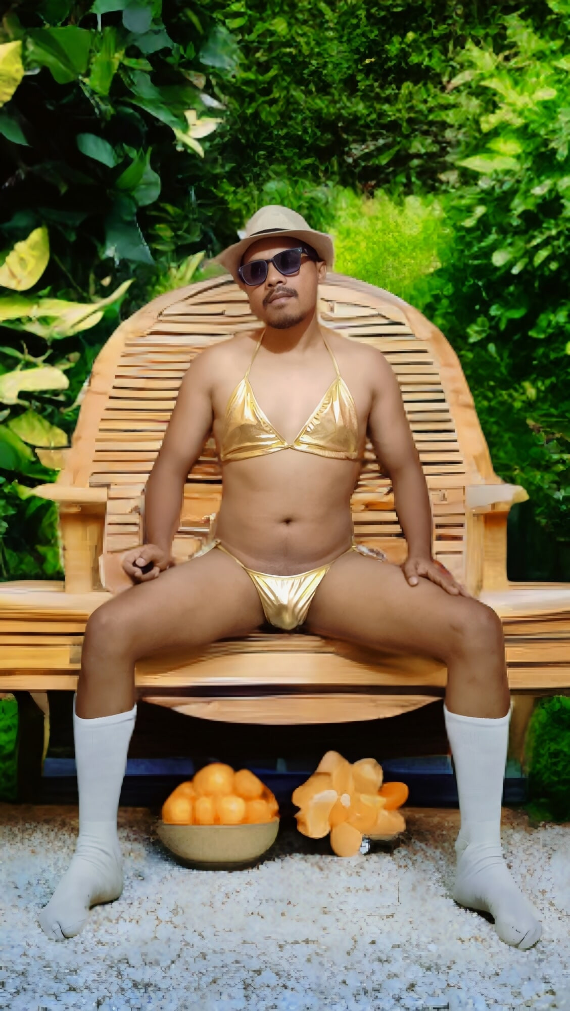 Golden bikini crossdress 