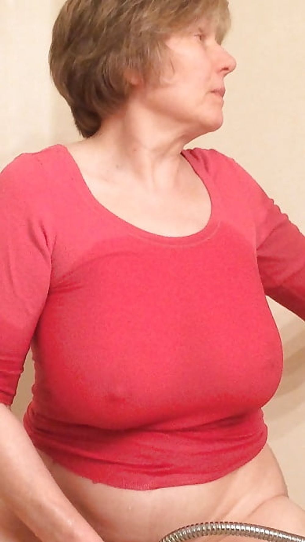 GILF masturbates in wet t-shirt #48