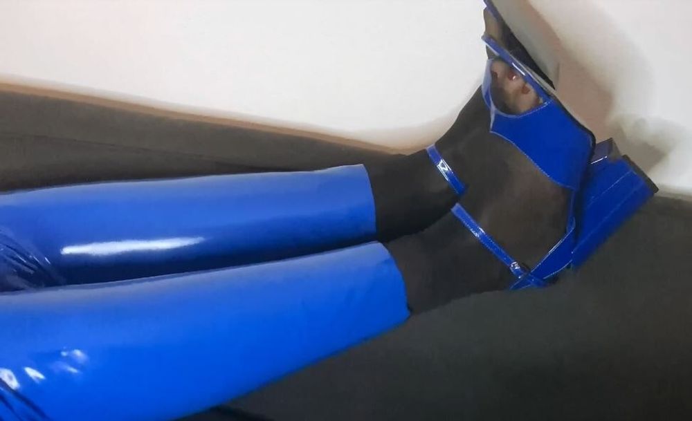 Blue Heels, Blue Leggings and Nylon Feet #9