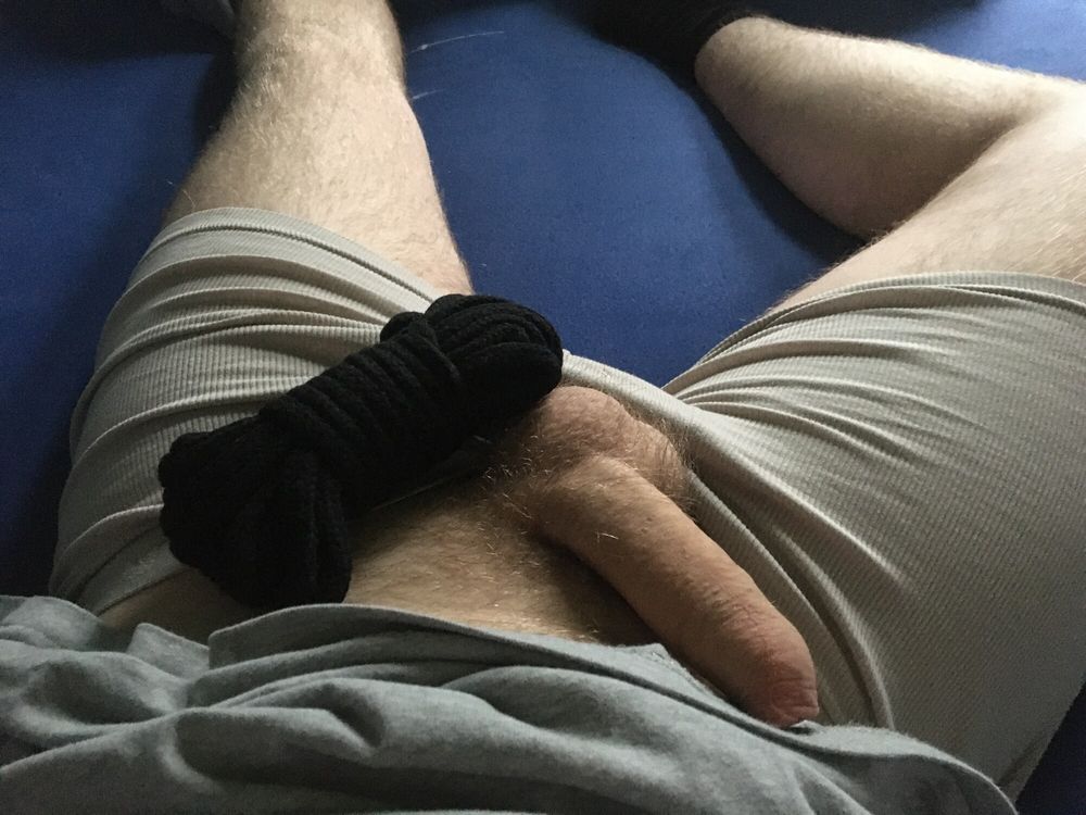 Hairy Cock And Balls Bound With Long Cord  #2