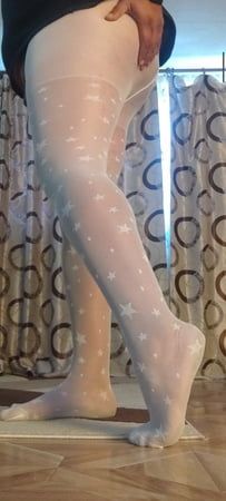 Teen white pantyhose with stars