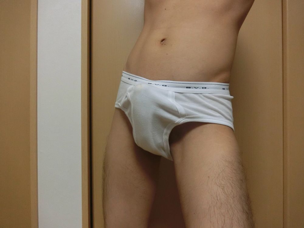 white briefs and shaved uncut cock #2