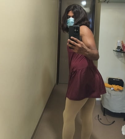 Sissy girl going to dance class in hot dress 