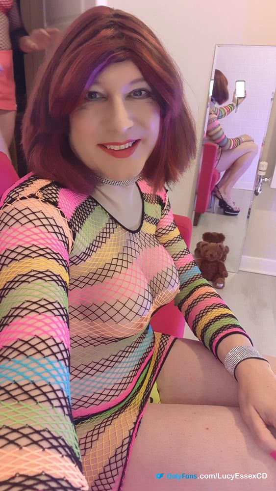Showing off in my Rainbow mesh dress and Cyberdog Knickers #3