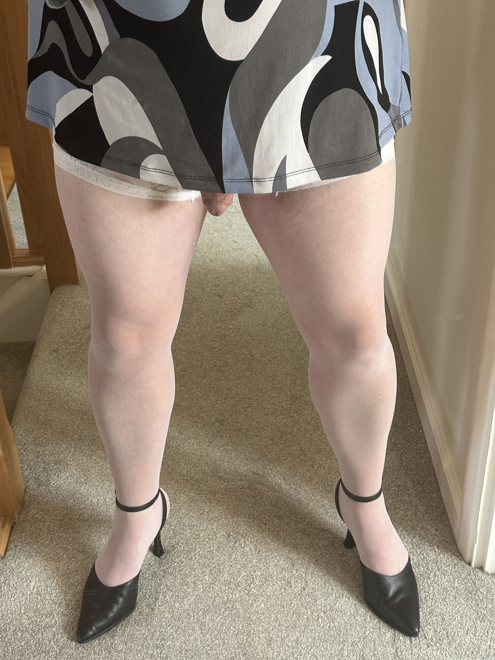Crossdresser wearing White Stockings and sexy Heels #33